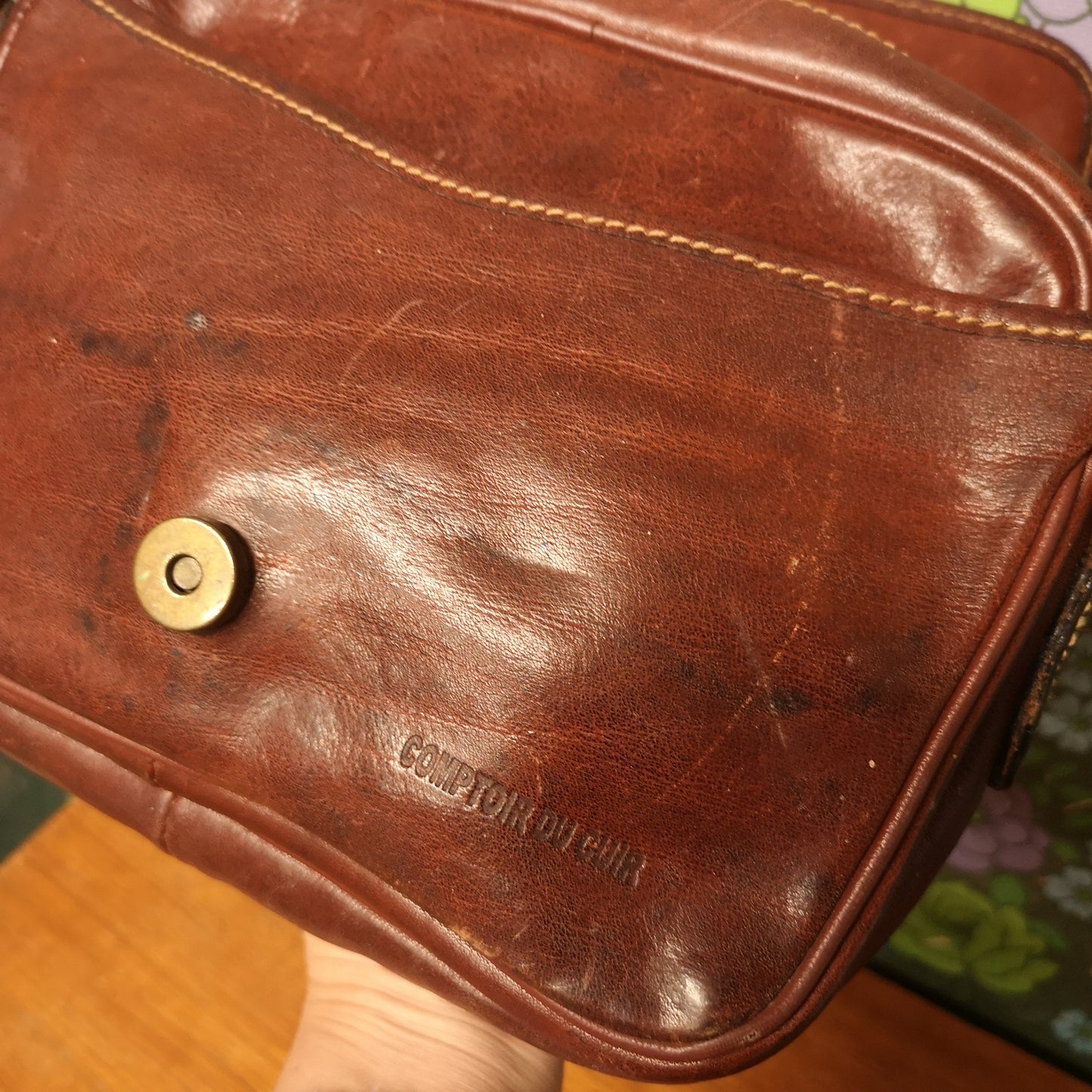 Vintage French Brown Leather Shoulder Handbag by Comptoir Du Cuir