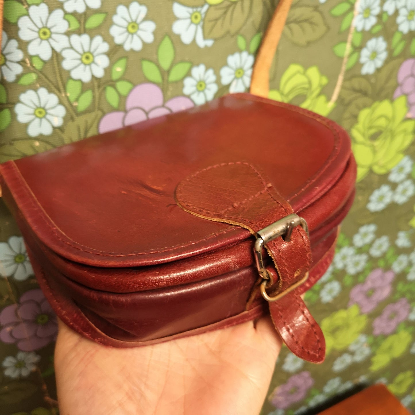 Small Vintage Dark Brown leather Satchel Saddle Bag