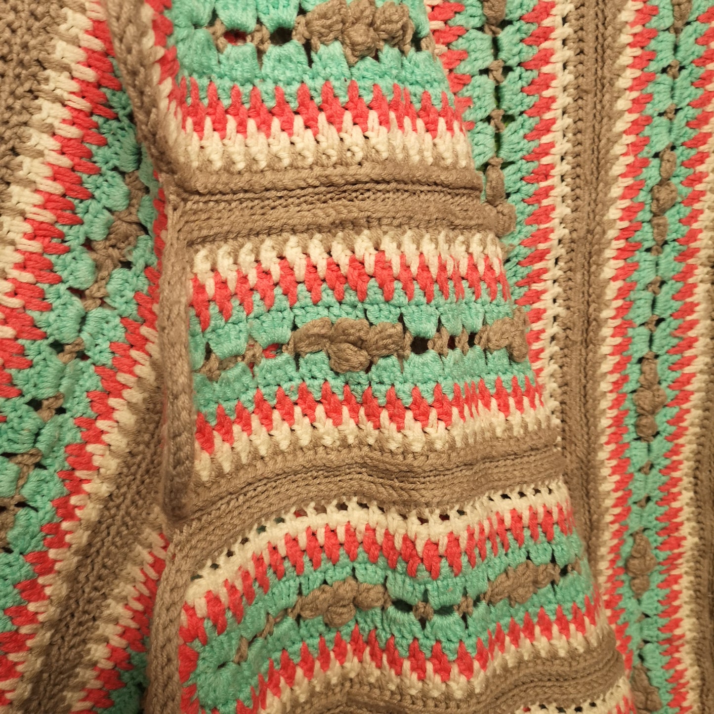 Stripy Knitted Green Pink Beige Texture Bedspread Blanket Throw
