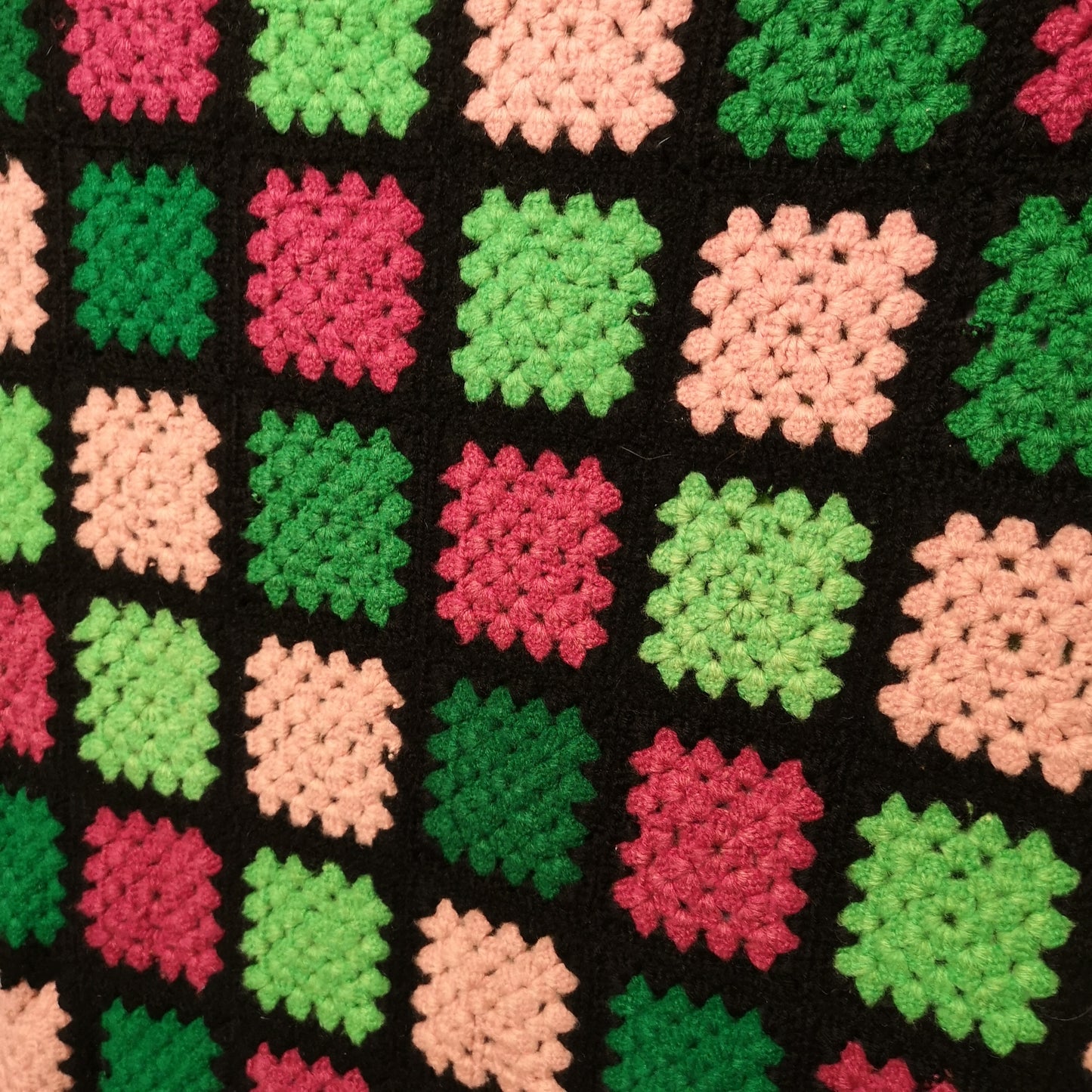Pink Green granny Patchwork All Wool Knitted Crochet Single Blanket