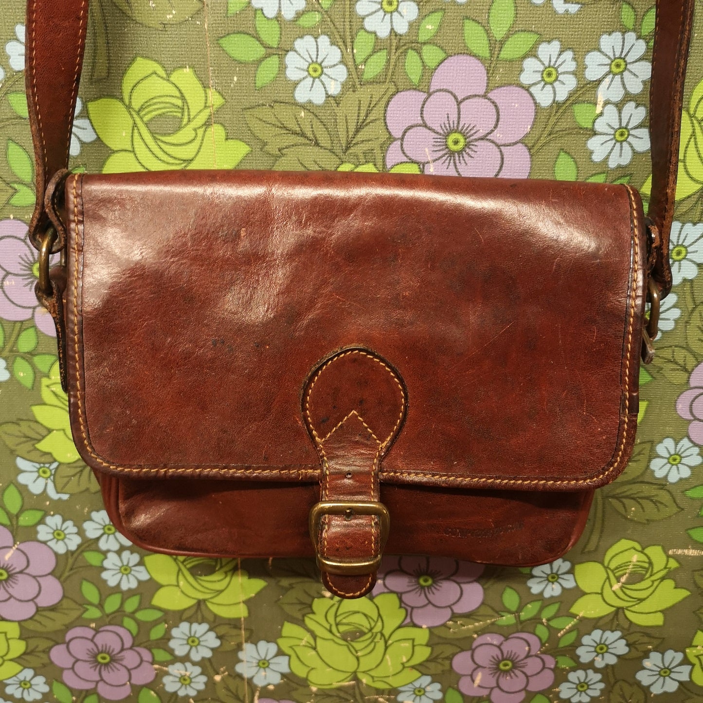 Vintage French Brown Leather Shoulder Handbag by Comptoir Du Cuir