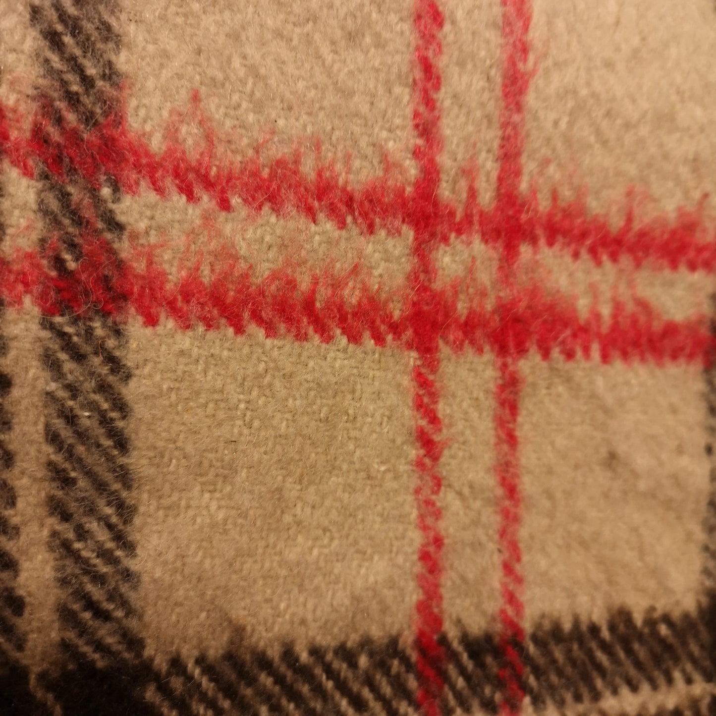 Retro Large Brown Red Checked Squares Double Blanket Campervan