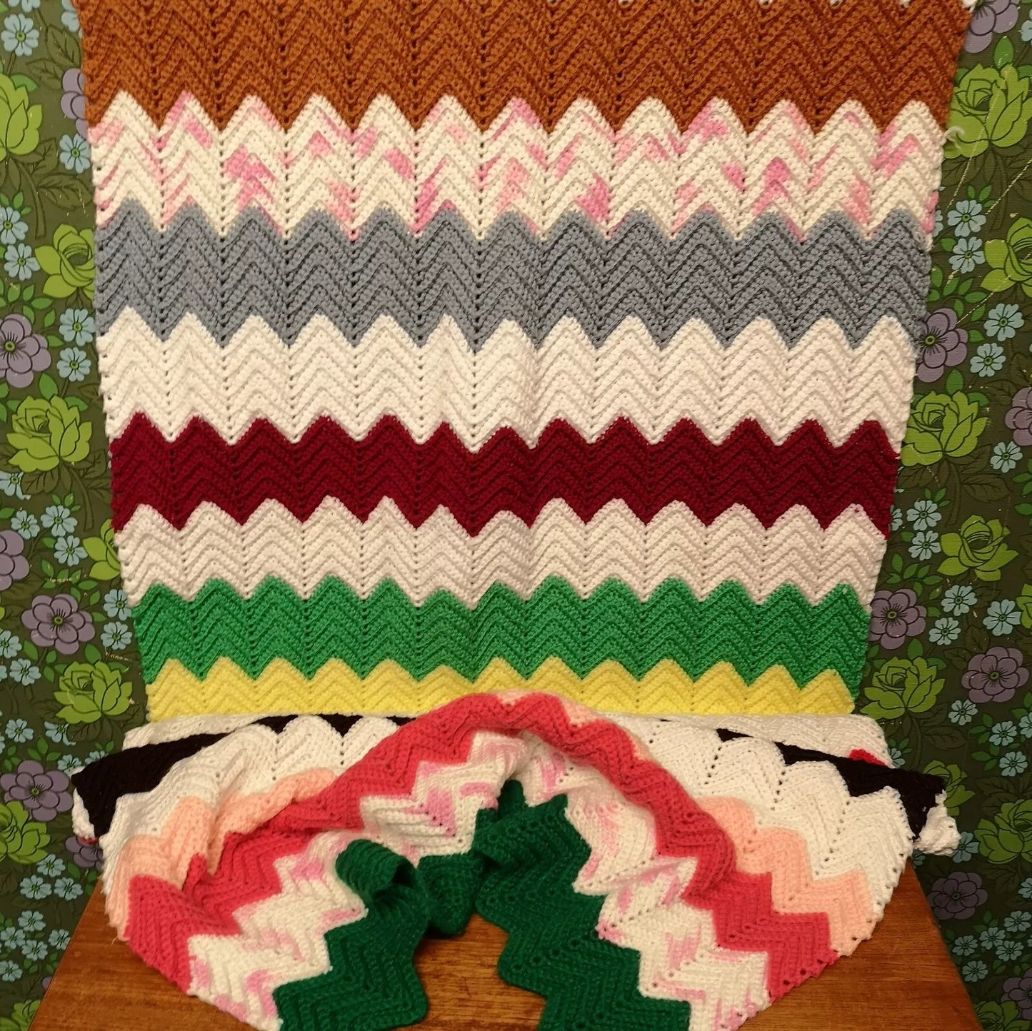 Long Bright Stripy Knitted Crochet Bed Runner Blanket Throw