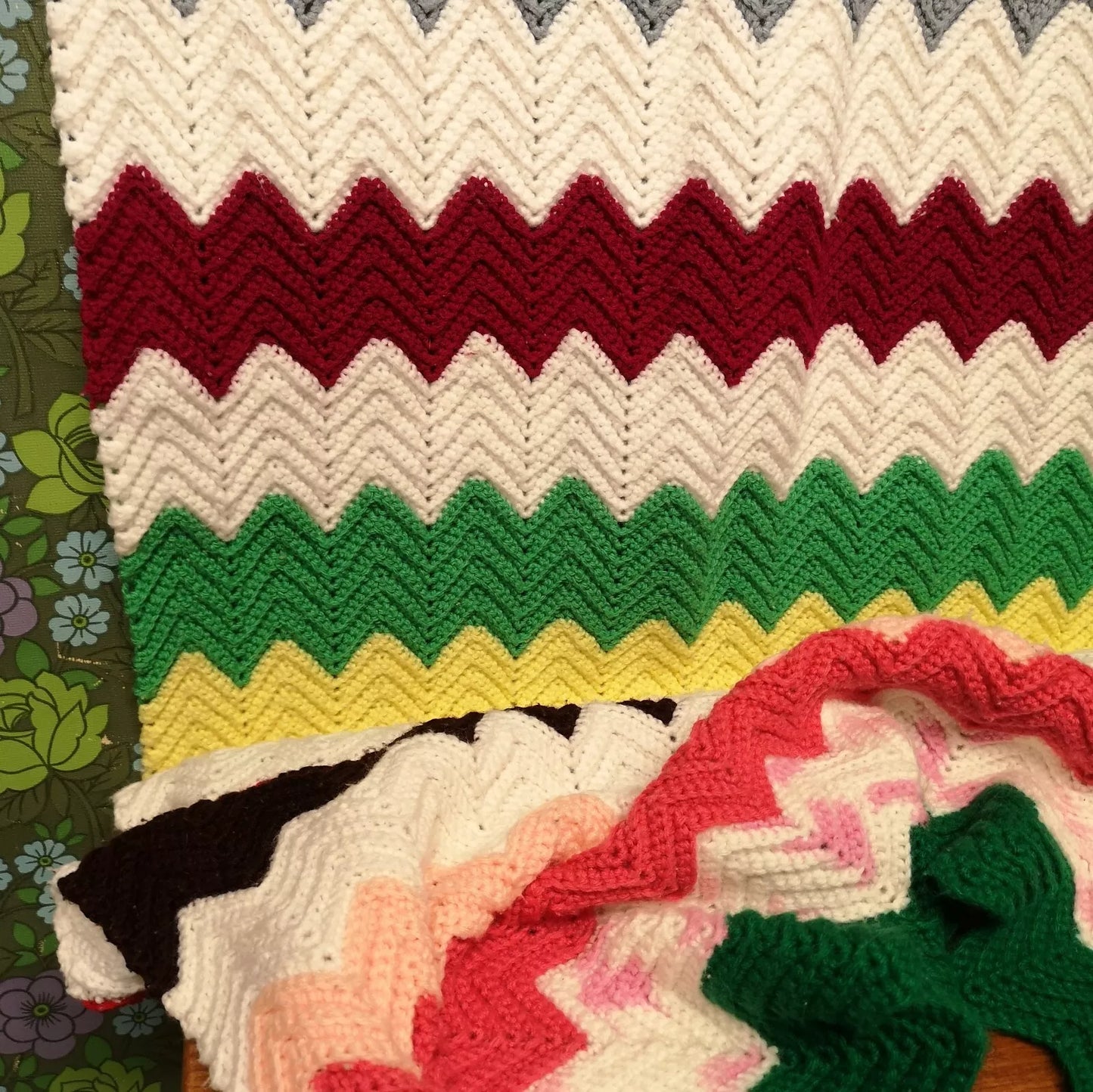 Long Bright Stripy Knitted Crochet Bed Runner Blanket Throw