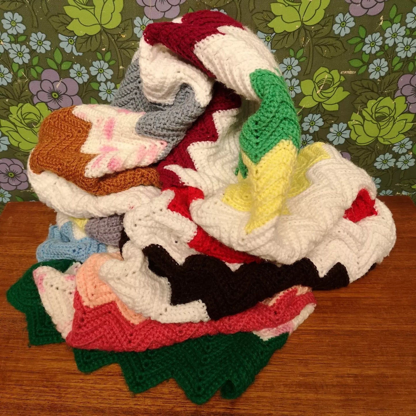 Long Bright Stripy Knitted Crochet Bed Runner Blanket Throw