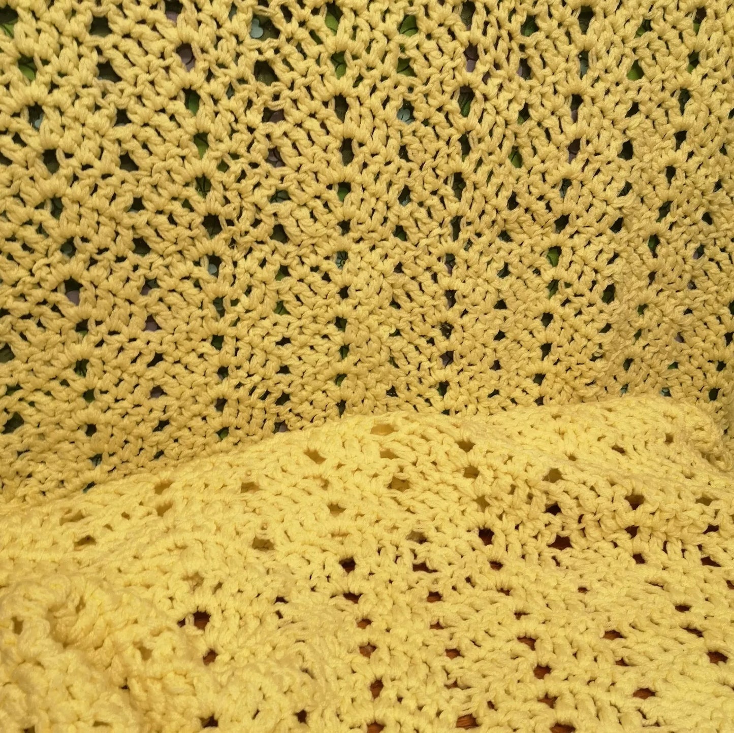 Vintage Yellow Tassels Knitted Crochet Wool Blanket Throw Bedspread