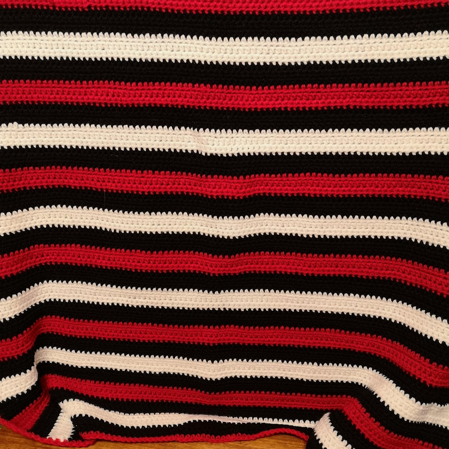 Black Red Stripes Vintage Knitted Crochet Wool Blanket Throw Bedspread