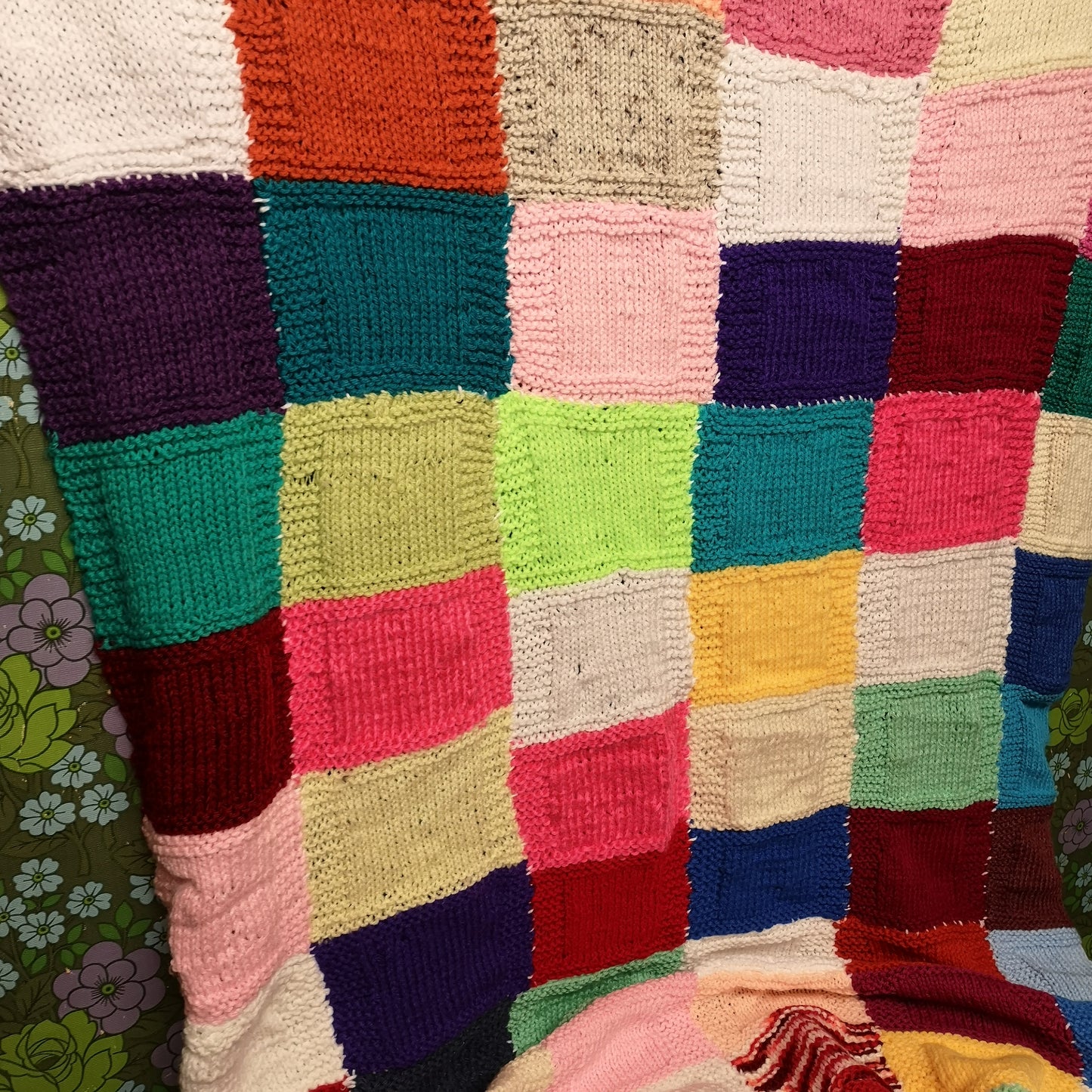 Shabby bright Patchwork Vintage Knitted Single Blanket Bedspread Throw