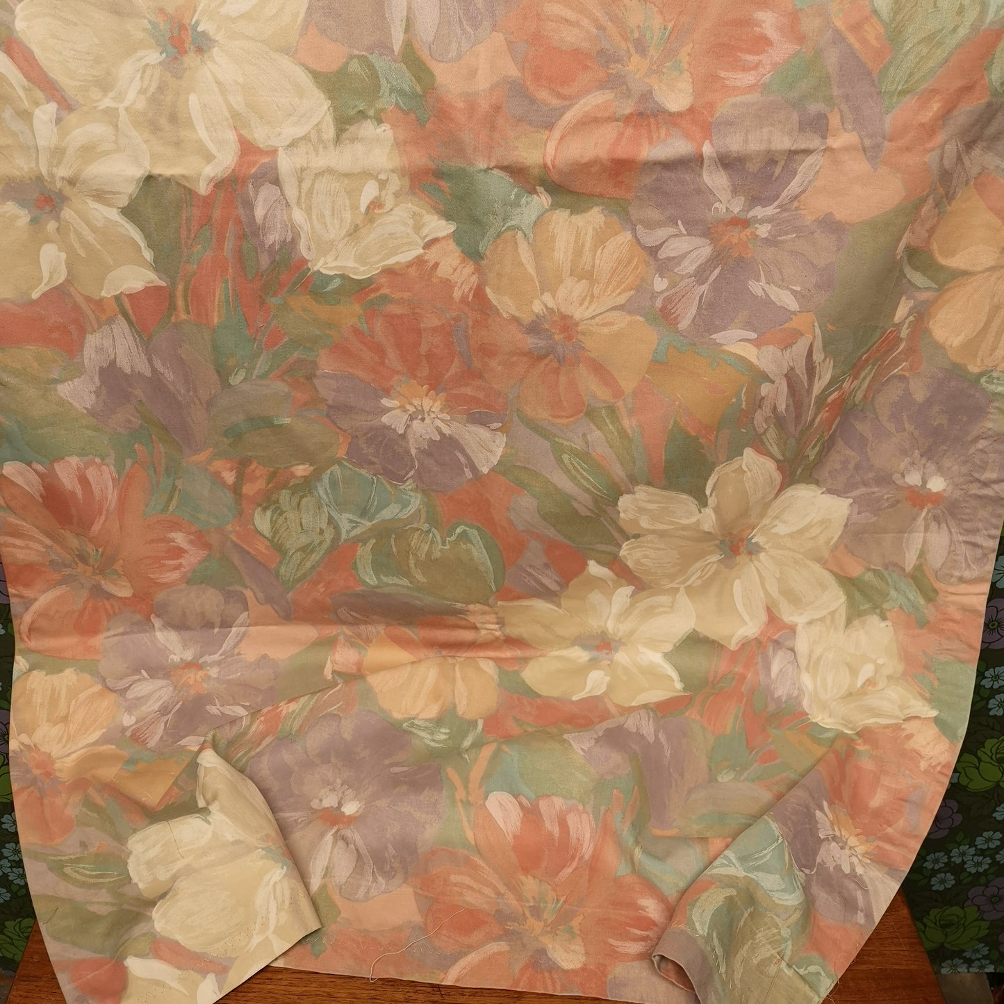 Vintage 90's Peach Floral Abstract Single Cotton Curtain 34" x 63" John Wilman