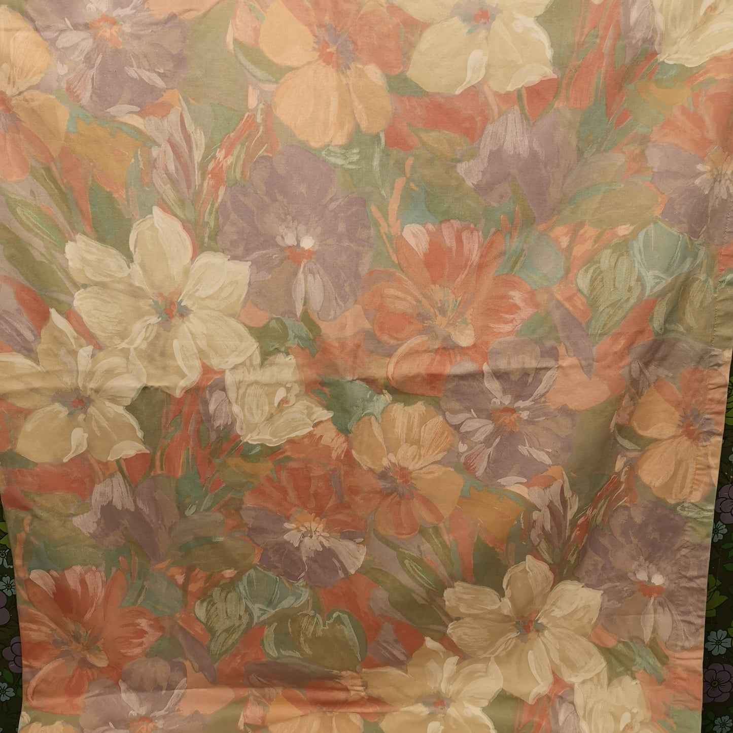 Vintage 90's Peach Floral Abstract Single Cotton Curtain 34" x 63" John Wilman