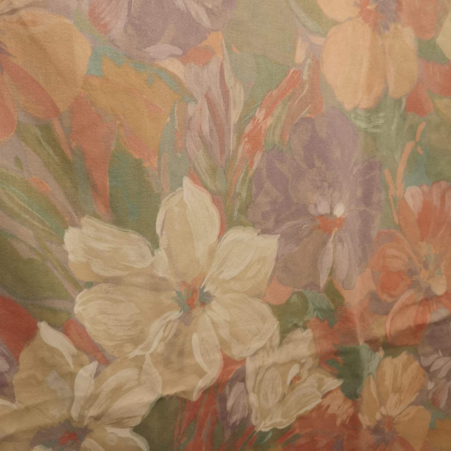 Vintage 90's Peach Floral Abstract Single Cotton Curtain 34" x 63" John Wilman