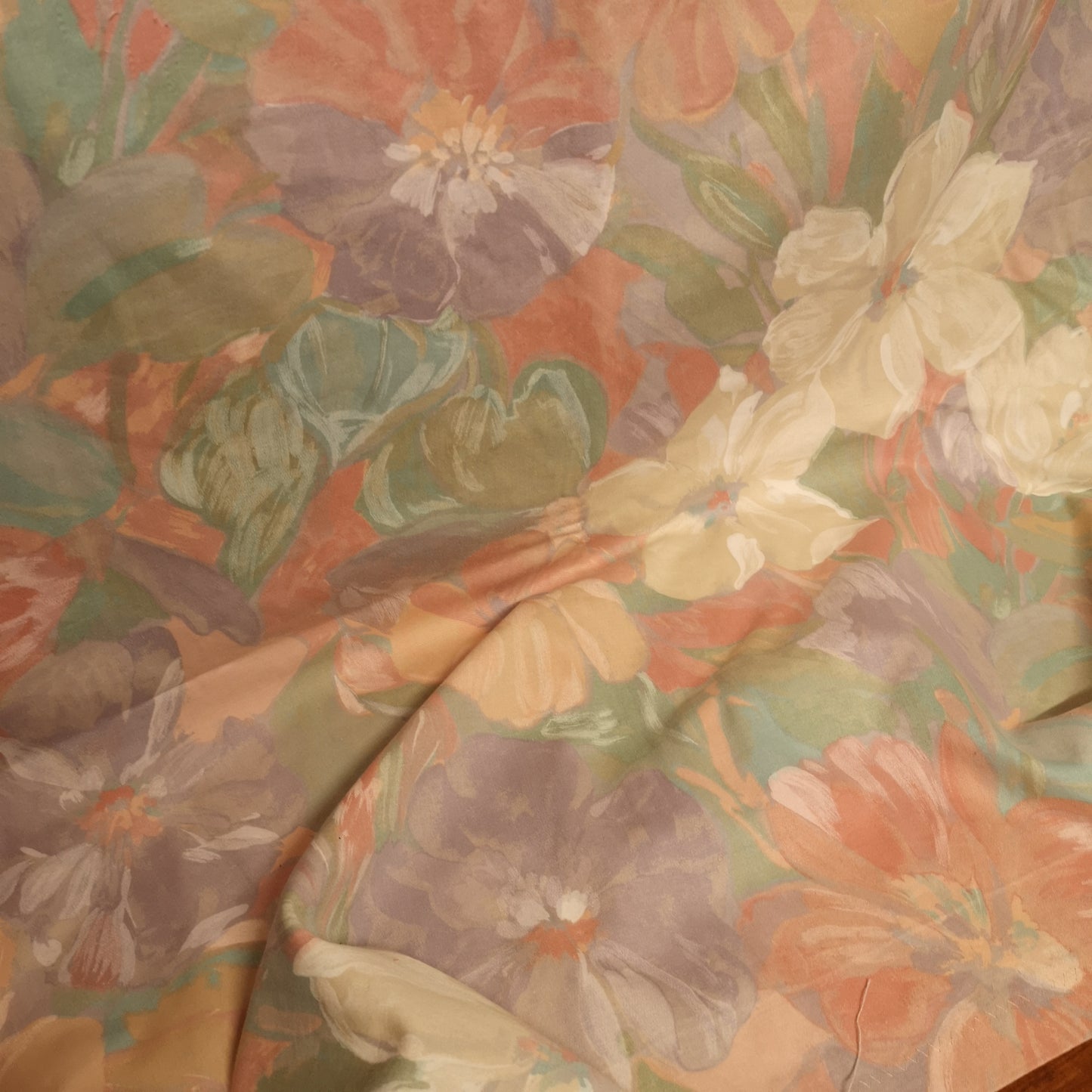 Vintage 90's Peach Floral Abstract Single Cotton Curtain 34" x 63" John Wilman