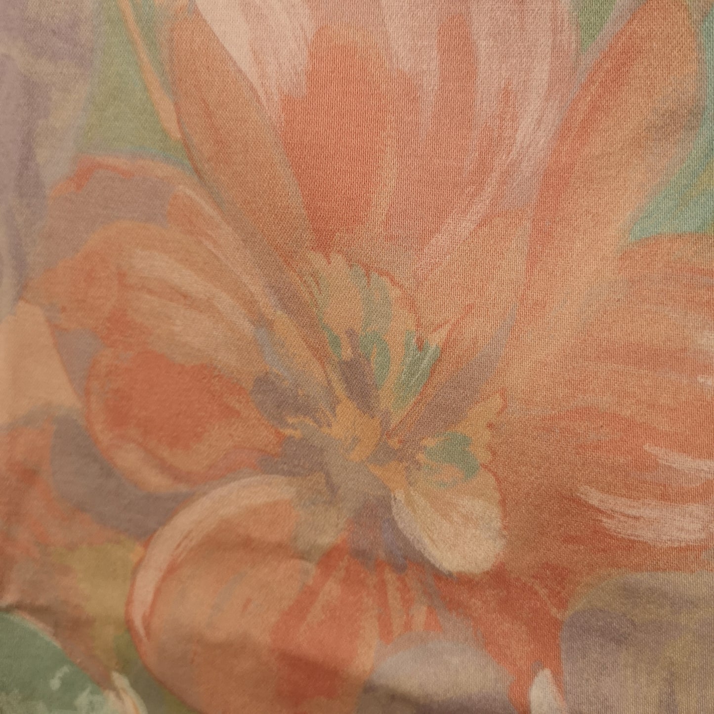 Vintage 90's Peach Floral Abstract Single Cotton Curtain 34" x 63" John Wilman