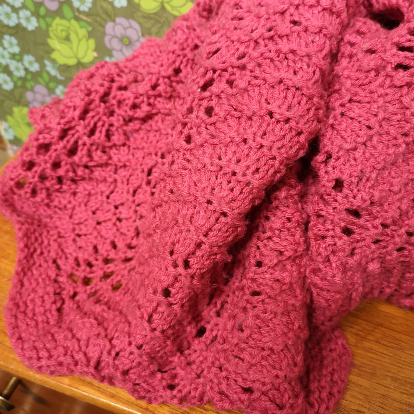 Vintage Pink Knitted Crochet Single Blanket Throw Bedspread