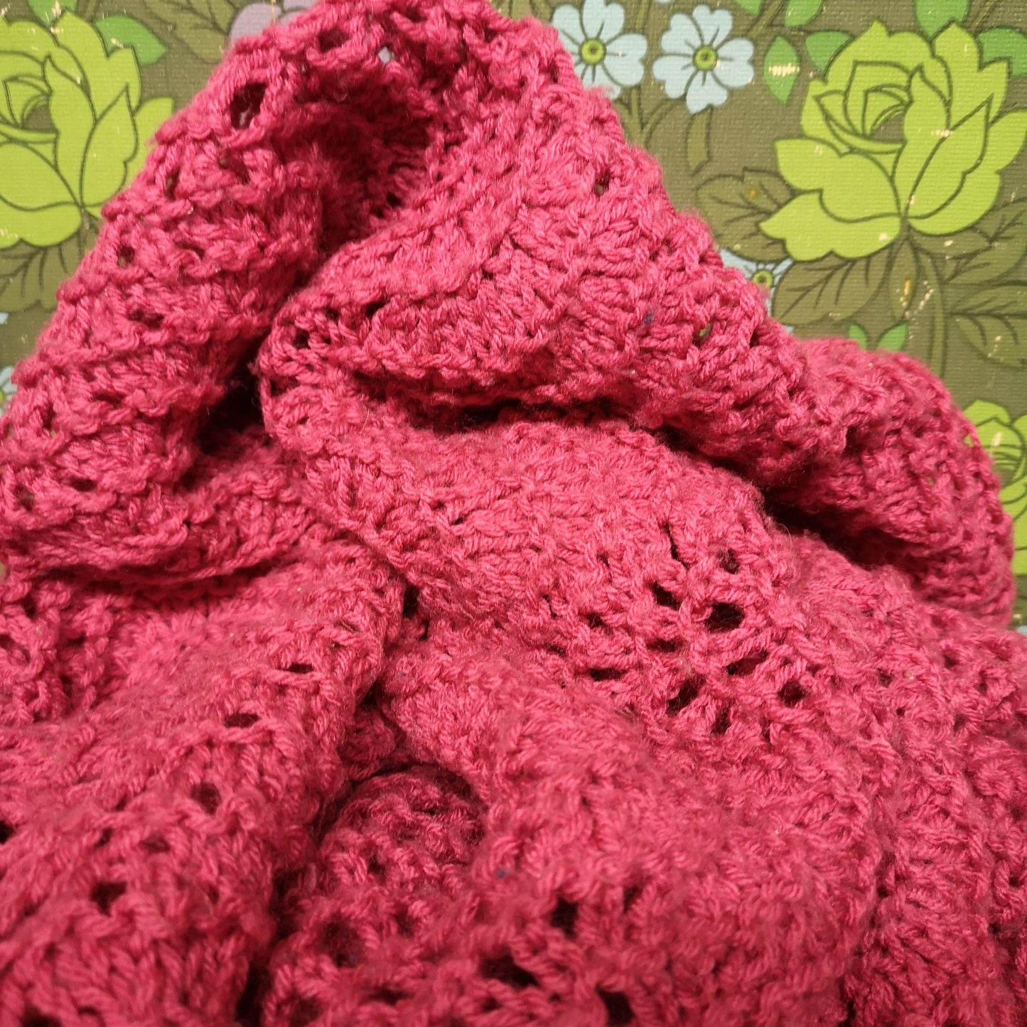 Vintage Pink Knitted Crochet Single Blanket Throw Bedspread