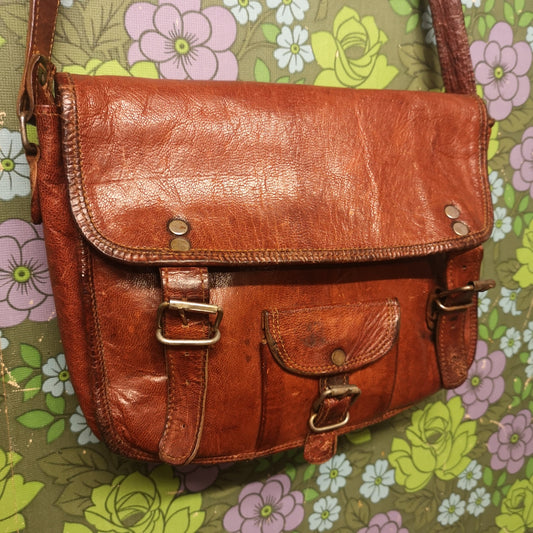 Vintage Dark Brown Leather Satchel Bag Handbag
