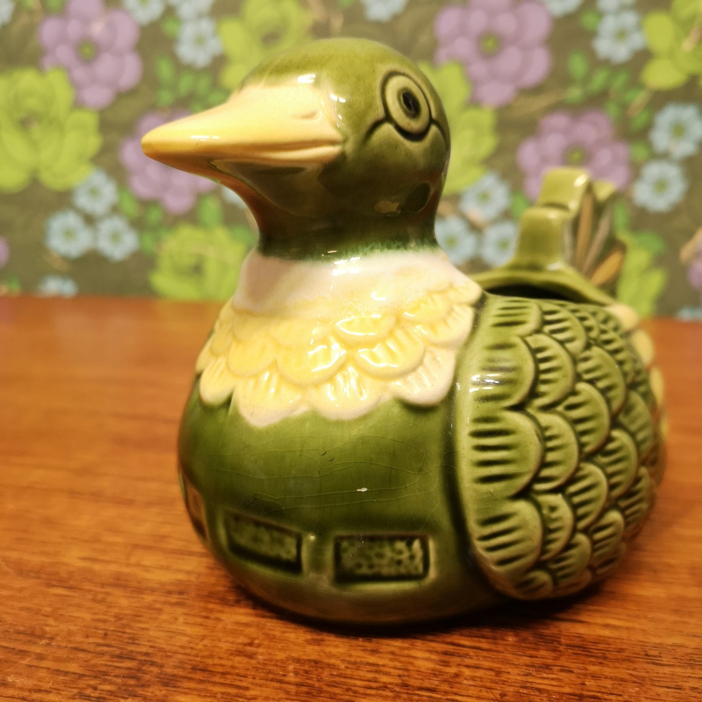 Vintage Green Yellow Geometric Duck Pot Planter