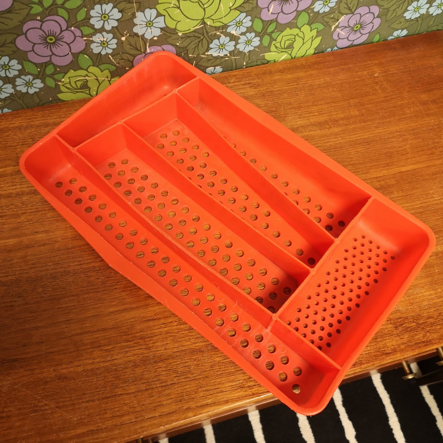 Vintage 60's Orange Plastic Kitchen Cutlery Tray Drawer