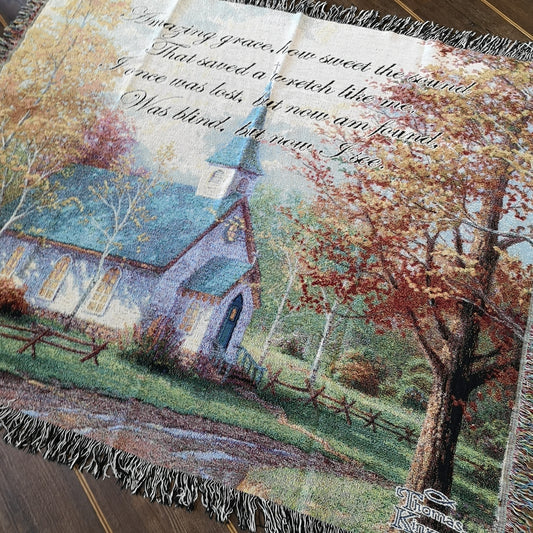 Thomas Kinkade Woven Tapestry Hymn Amazing Grace Blanket Throw