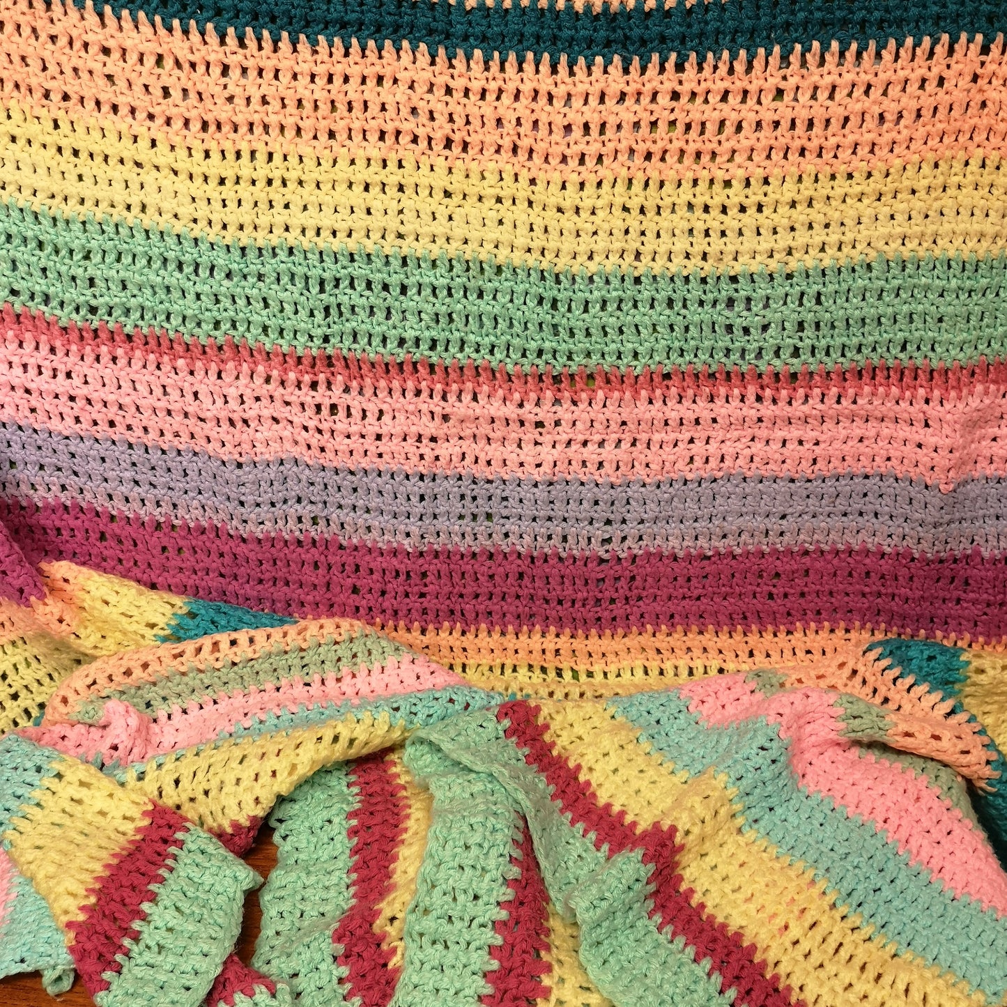 Bright Pastel Rainbow Stripes Knitted Blanket Bedspread