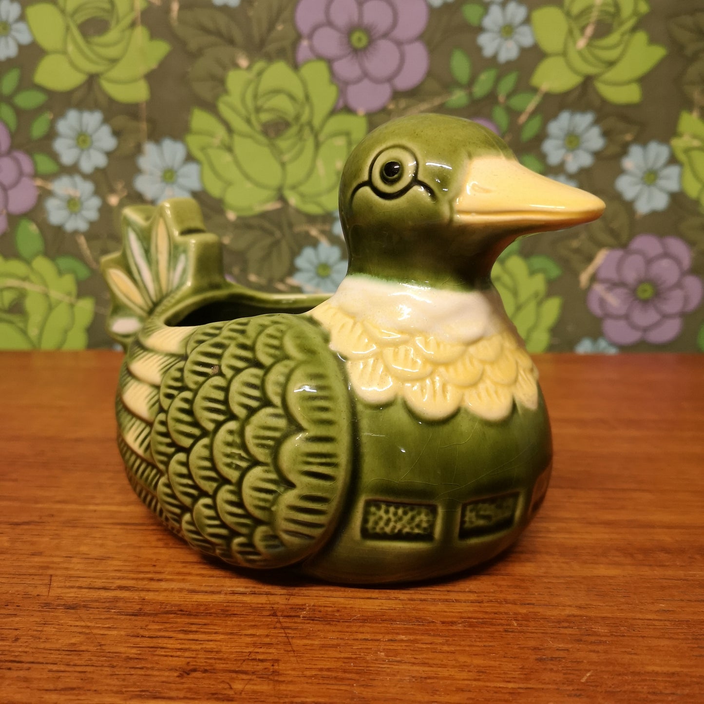 Vintage Green Yellow Geometric Duck Pot Planter