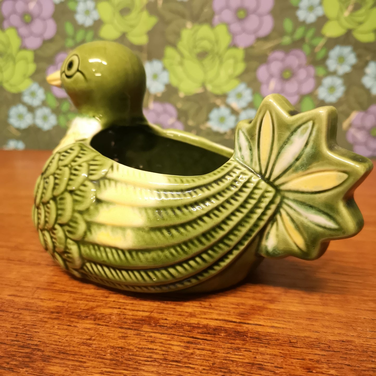 Vintage Green Yellow Geometric Duck Pot Planter