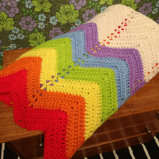 Rainbow Zig Zag Bright Stripy Knitted Blanket