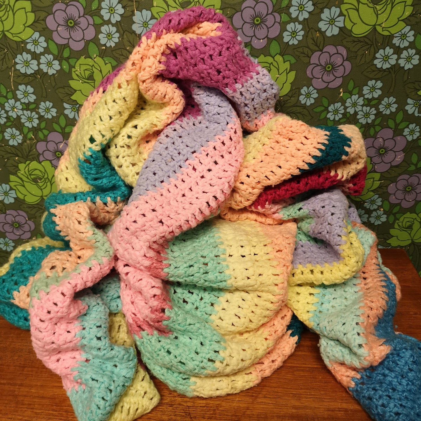 Bright Pastel Rainbow Stripes Knitted Blanket Bedspread