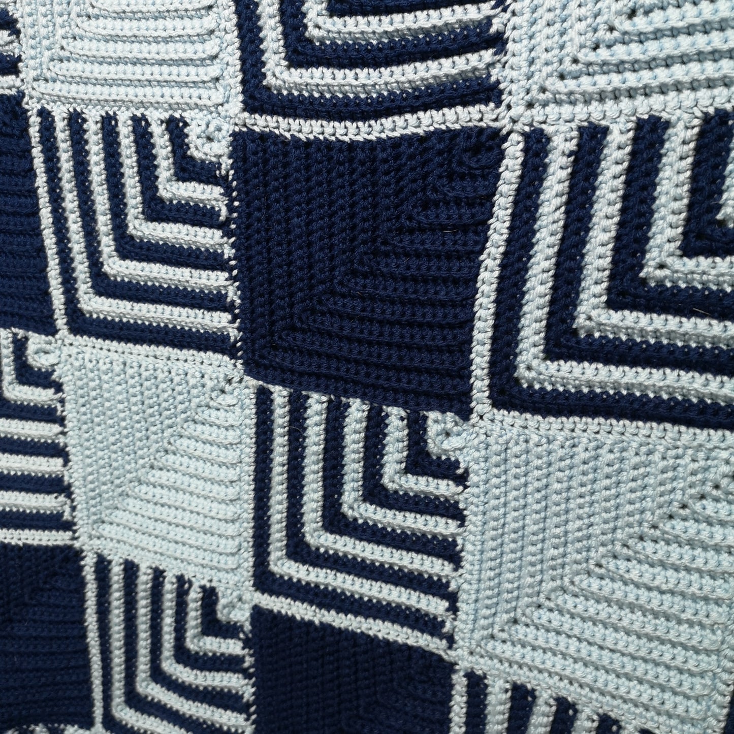 Blue Granny Squares Patchwork knitted Blanket Throw