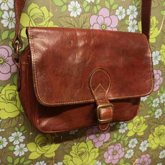 Vintage French Brown Leather Shoulder Handbag by Comptoir Du Cuir