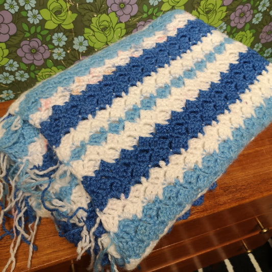 Chunky Soft Warm Knitted Blue Stripy Single Blanket
