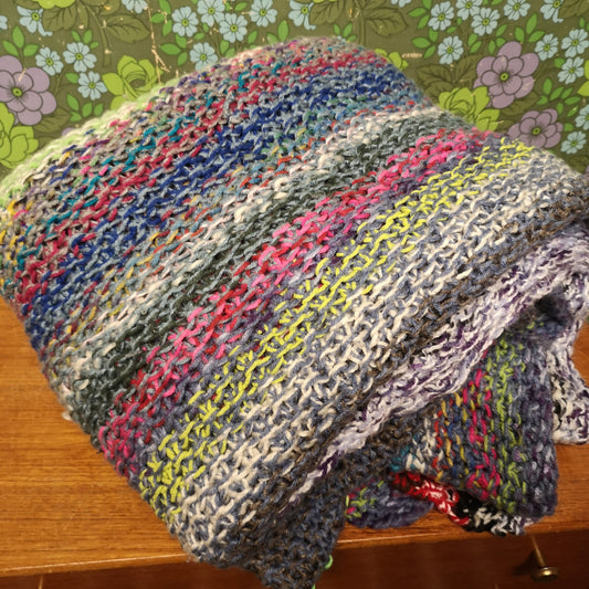 Large Colourful Stripy Knitted Blanket Warm King-size Bedspread