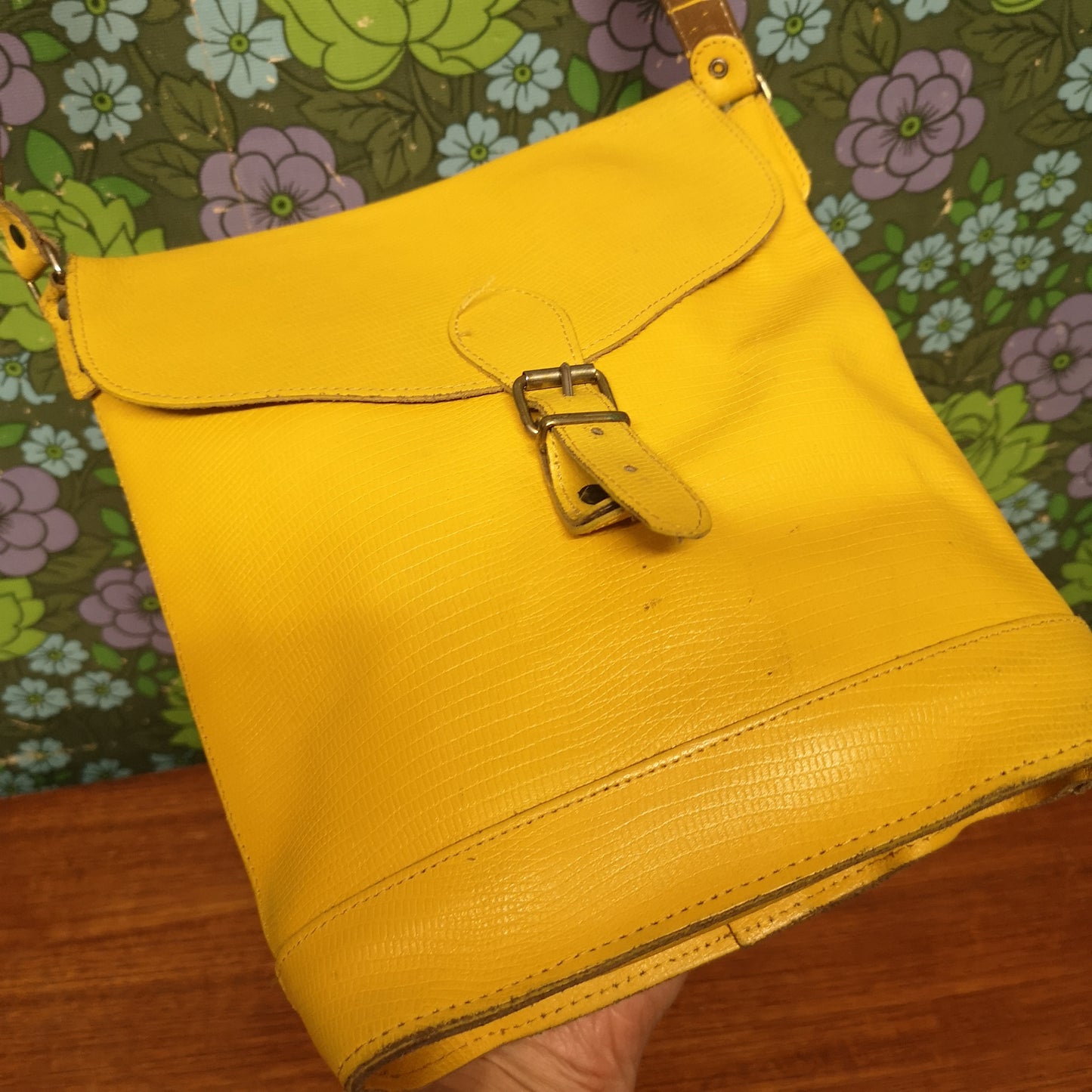 Bright Yellow Leather Bucket Shoulder Bag Handbag