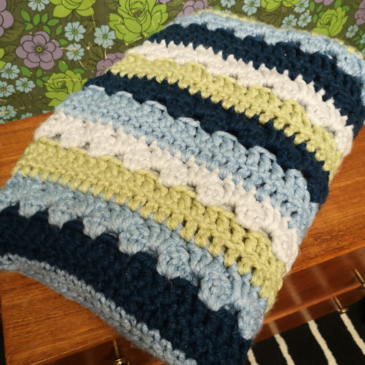 Chunky Knitted Green Blue Stripy Chair Blanket Throw
