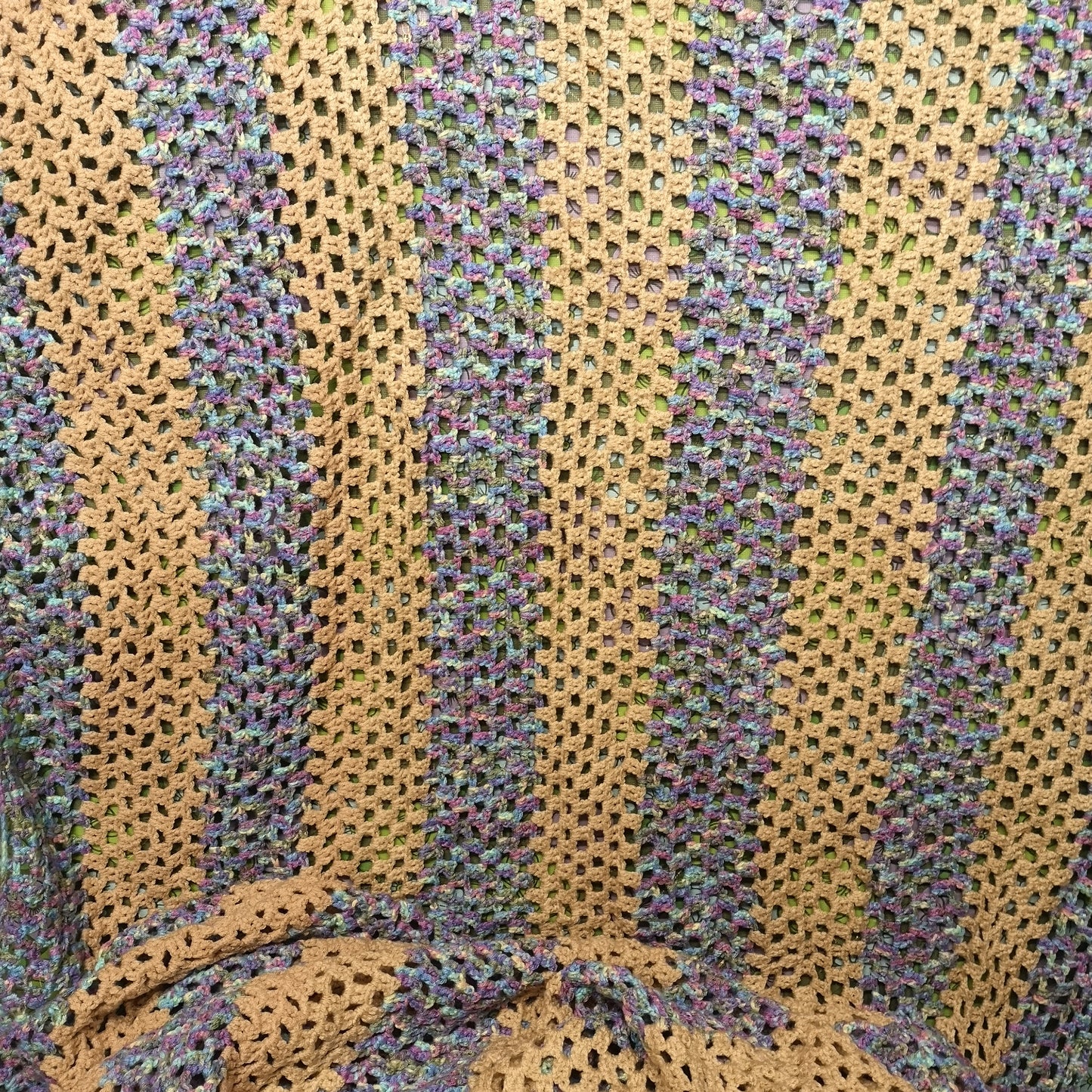 Purple Beige Brown Stripe Knitted Crochet Long King Blanket Throw Bedspread