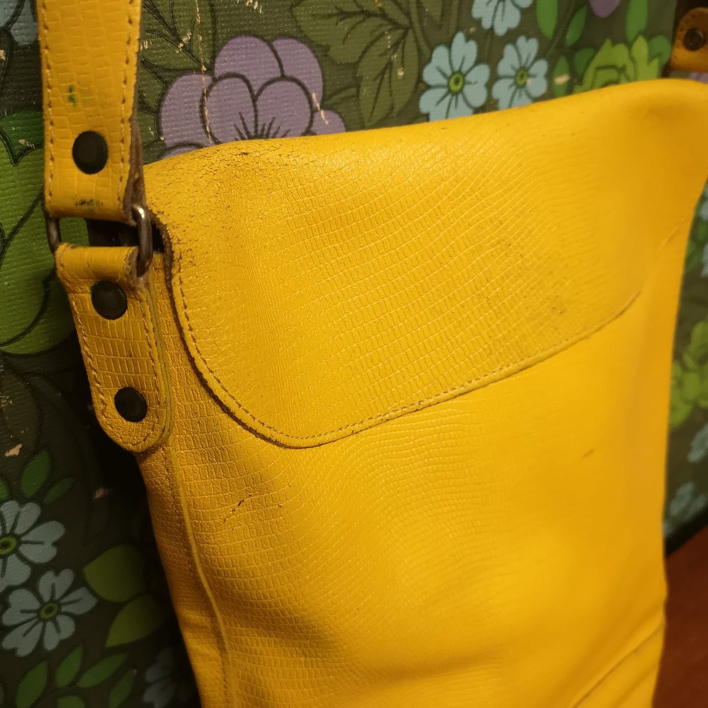 Bright Yellow Leather Bucket Shoulder Bag Handbag