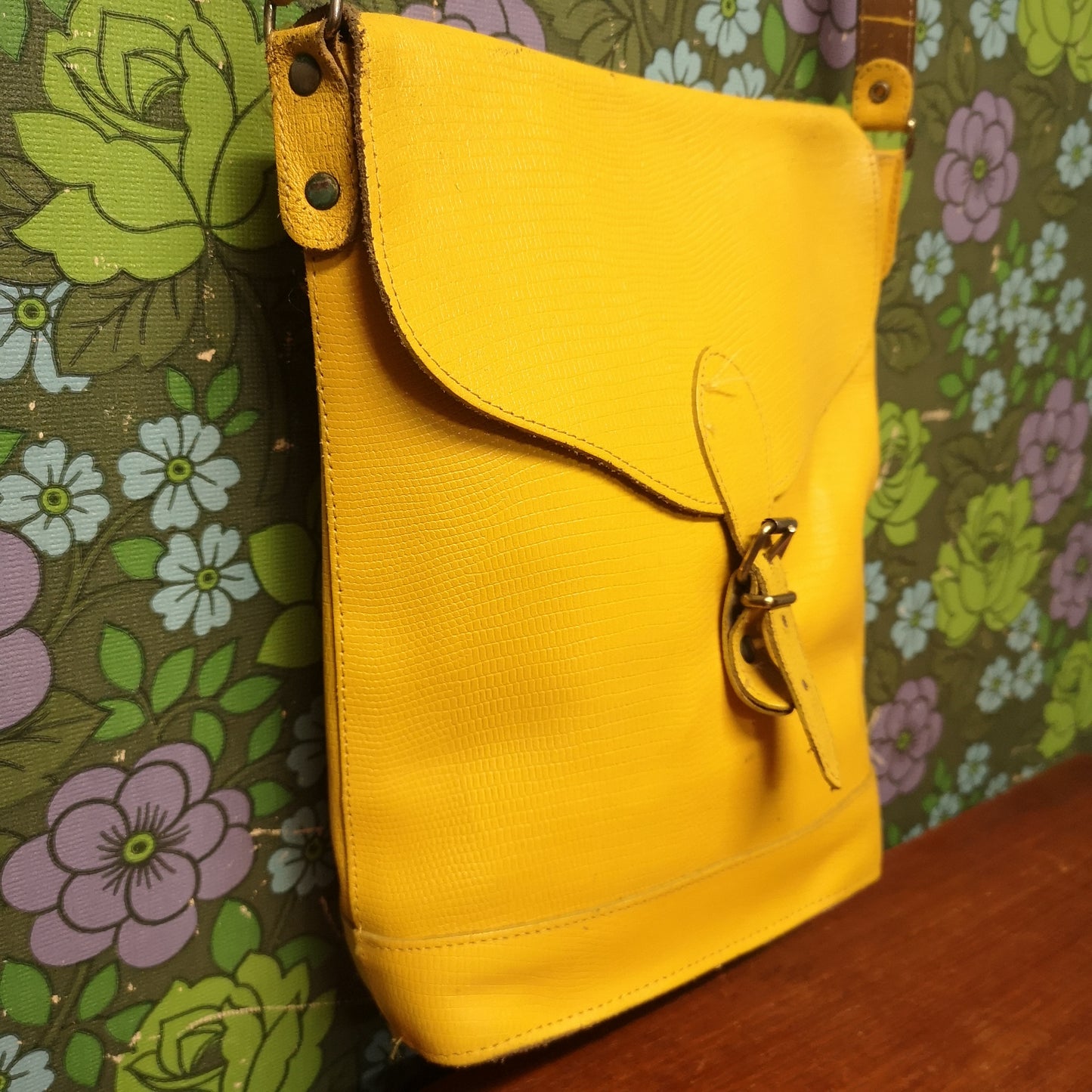 Bright Yellow Leather Bucket Shoulder Bag Handbag