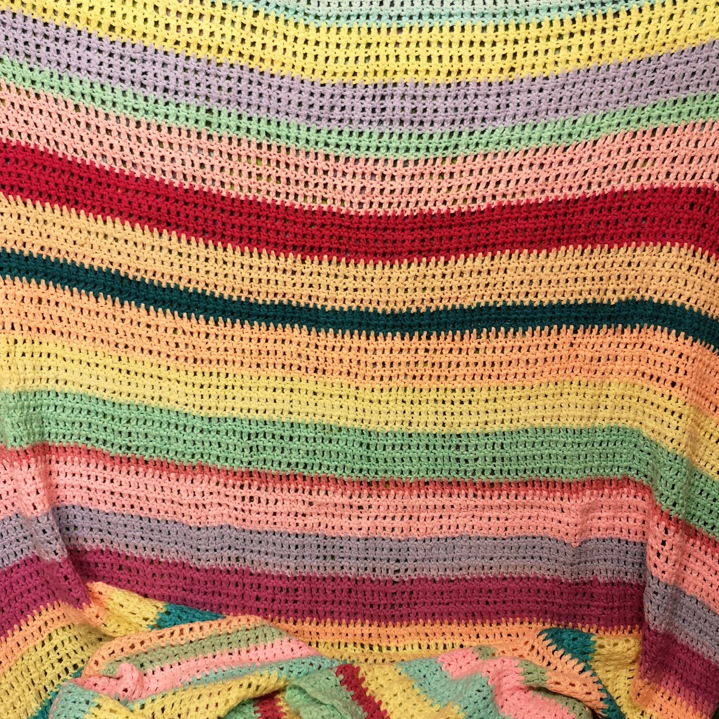 Bright Pastel Rainbow Stripes Knitted Blanket Bedspread