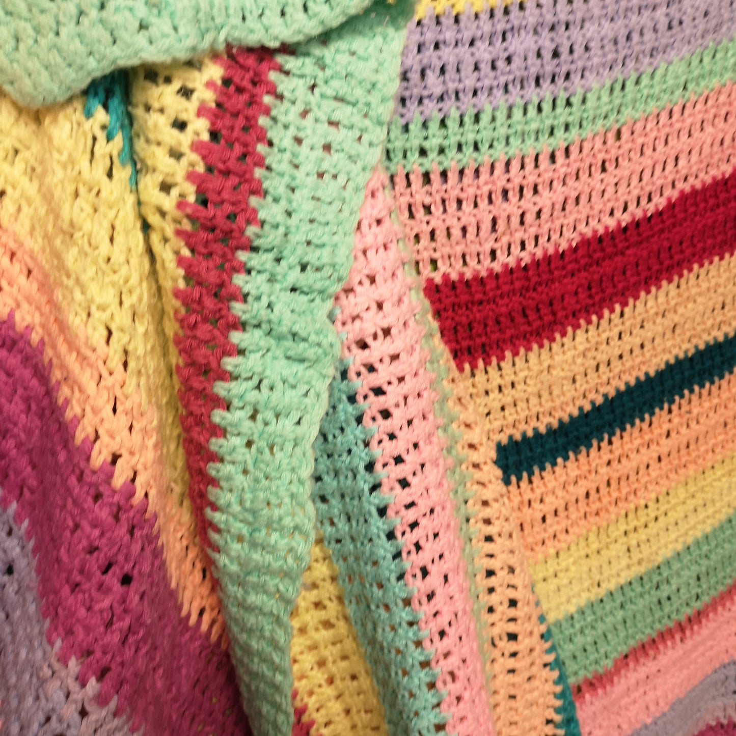 Bright Pastel Rainbow Stripes Knitted Blanket Bedspread