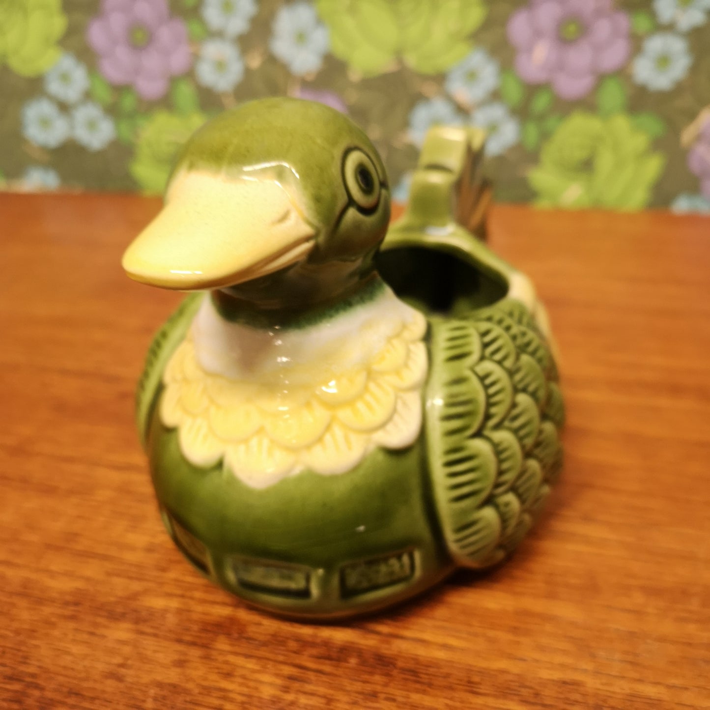 Vintage Green Yellow Geometric Duck Pot Planter