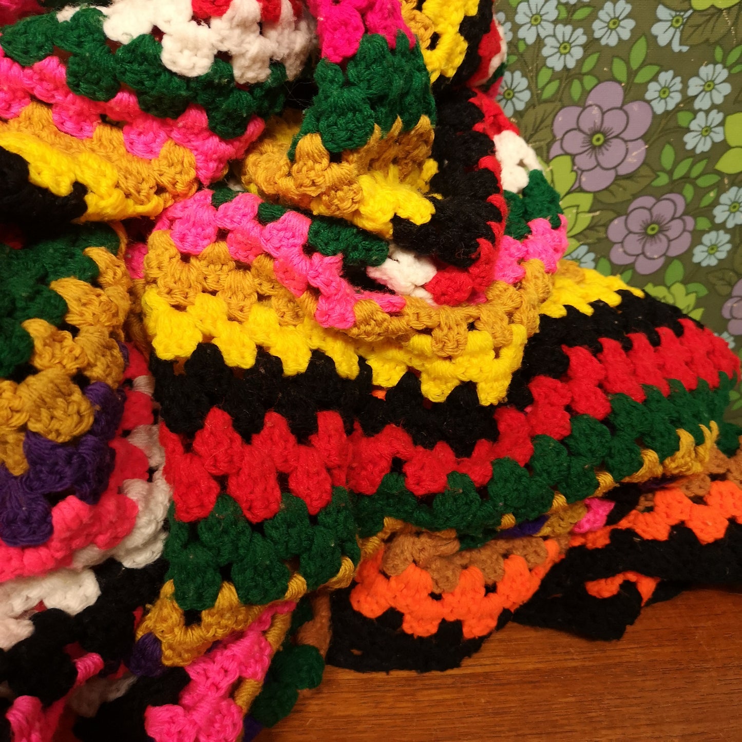 Bright Retro Stripy Knitted Granny Single Blanket Bedspread
