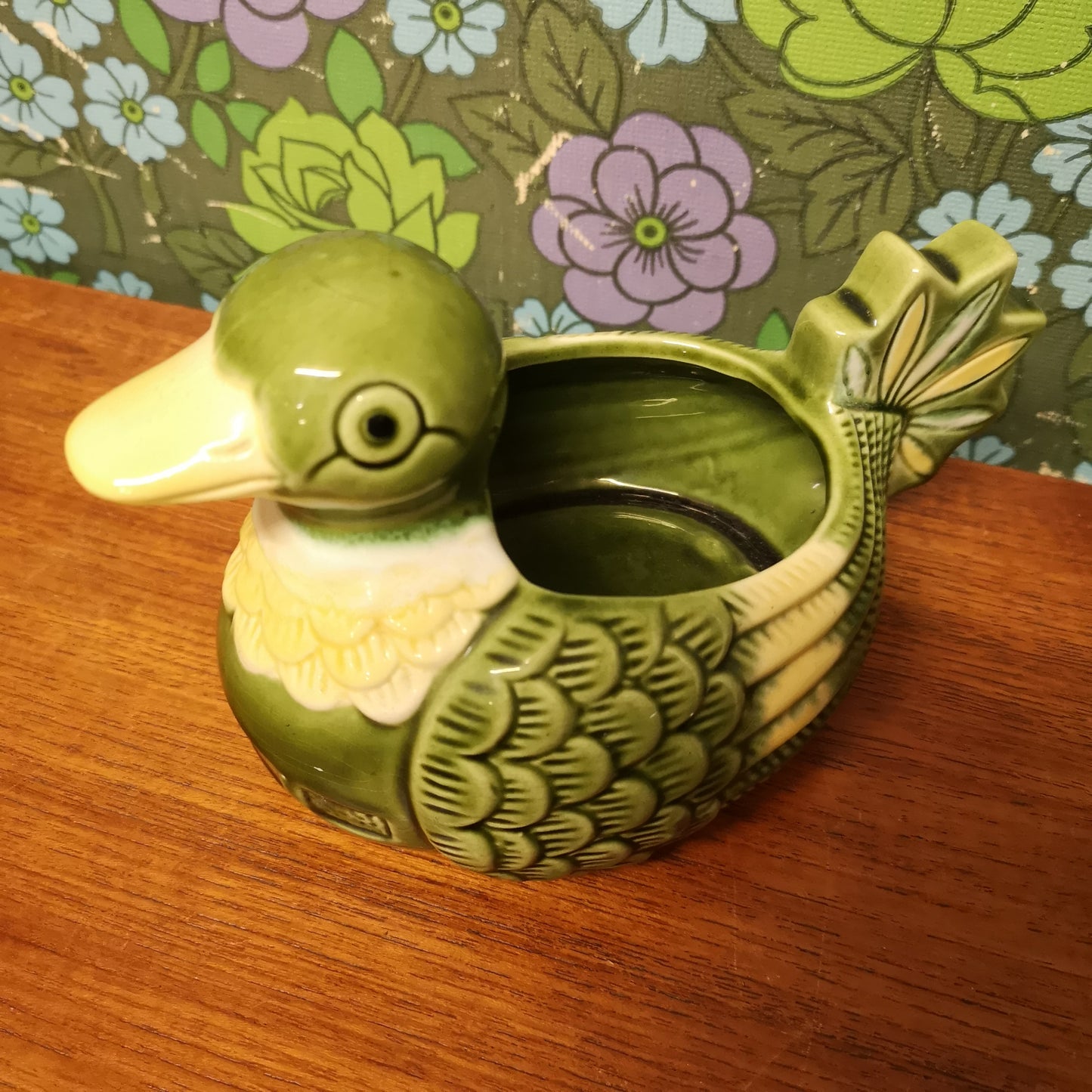 Vintage Green Yellow Geometric Duck Pot Planter