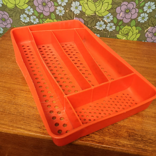 Vintage 60's Orange Plastic Kitchen Cutlery Tray Drawer
