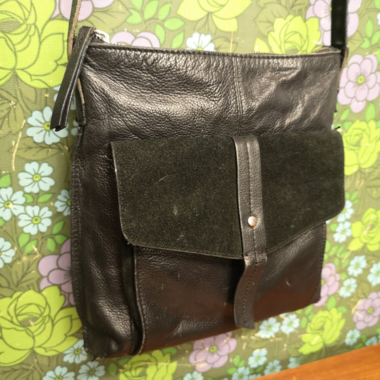 Vintage Next Black leather Suede Shoulder Bag Handbag