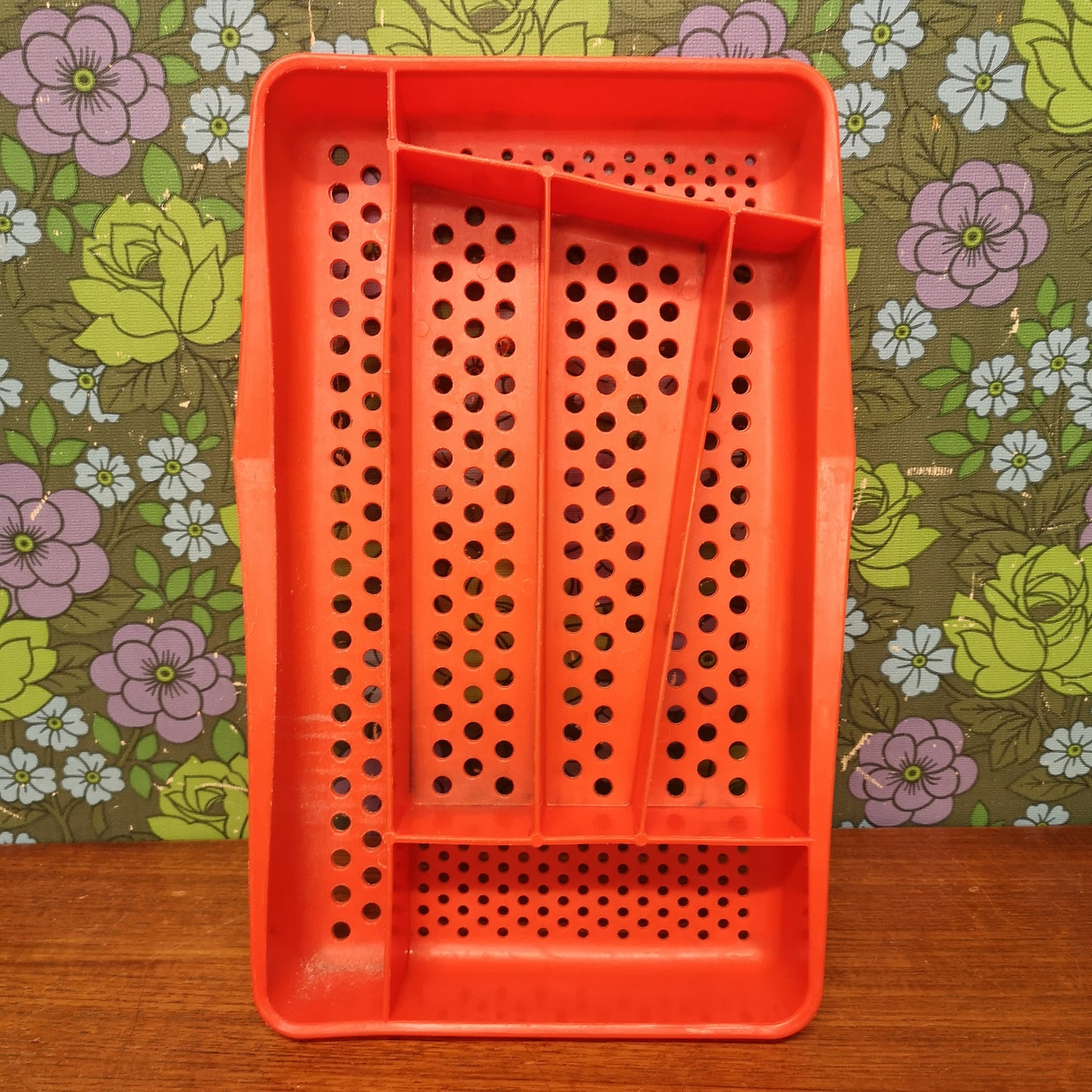 Vintage 60's Orange Plastic Kitchen Cutlery Tray Drawer