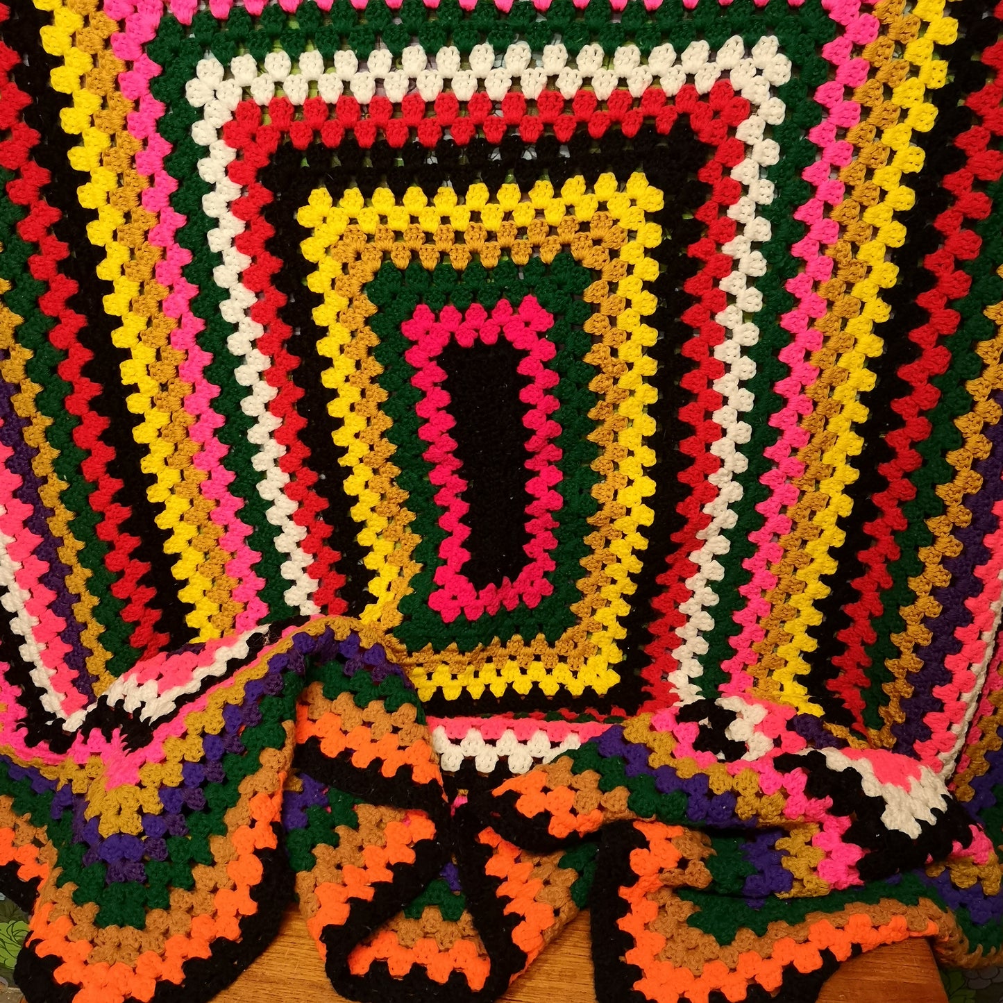 Bright Retro Stripy Knitted Granny Single Blanket Bedspread
