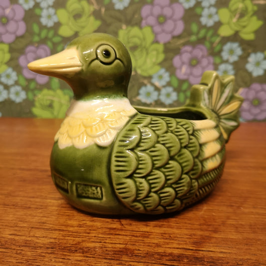 Vintage Green Yellow Geometric Duck Pot Planter