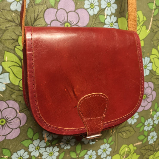 Small Vintage Dark Brown leather Satchel Saddle Bag