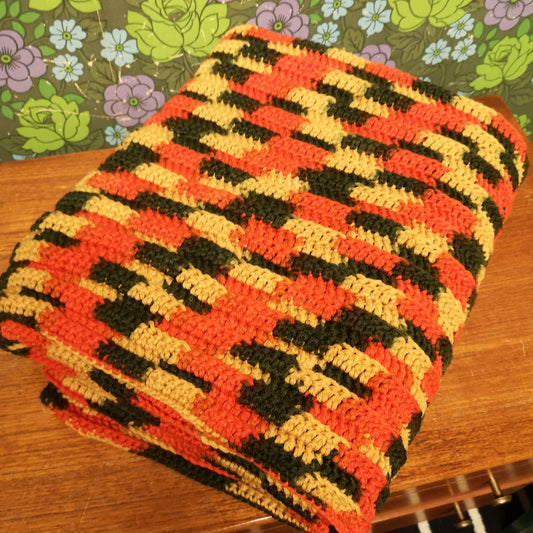 Green Orange Yellow Mottled Effect Knitted Blanket Bedspread