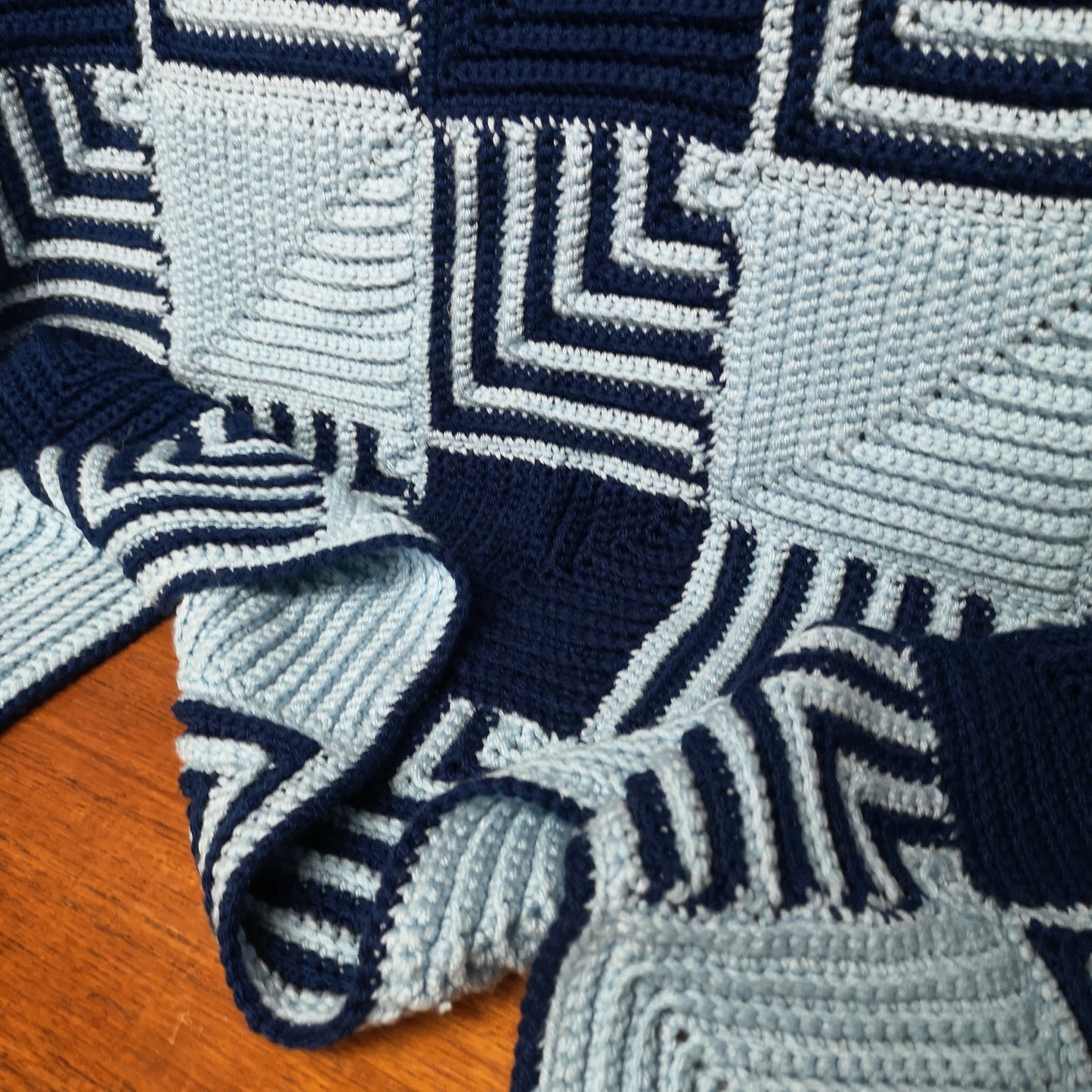 Blue Granny Squares Patchwork knitted Blanket Throw